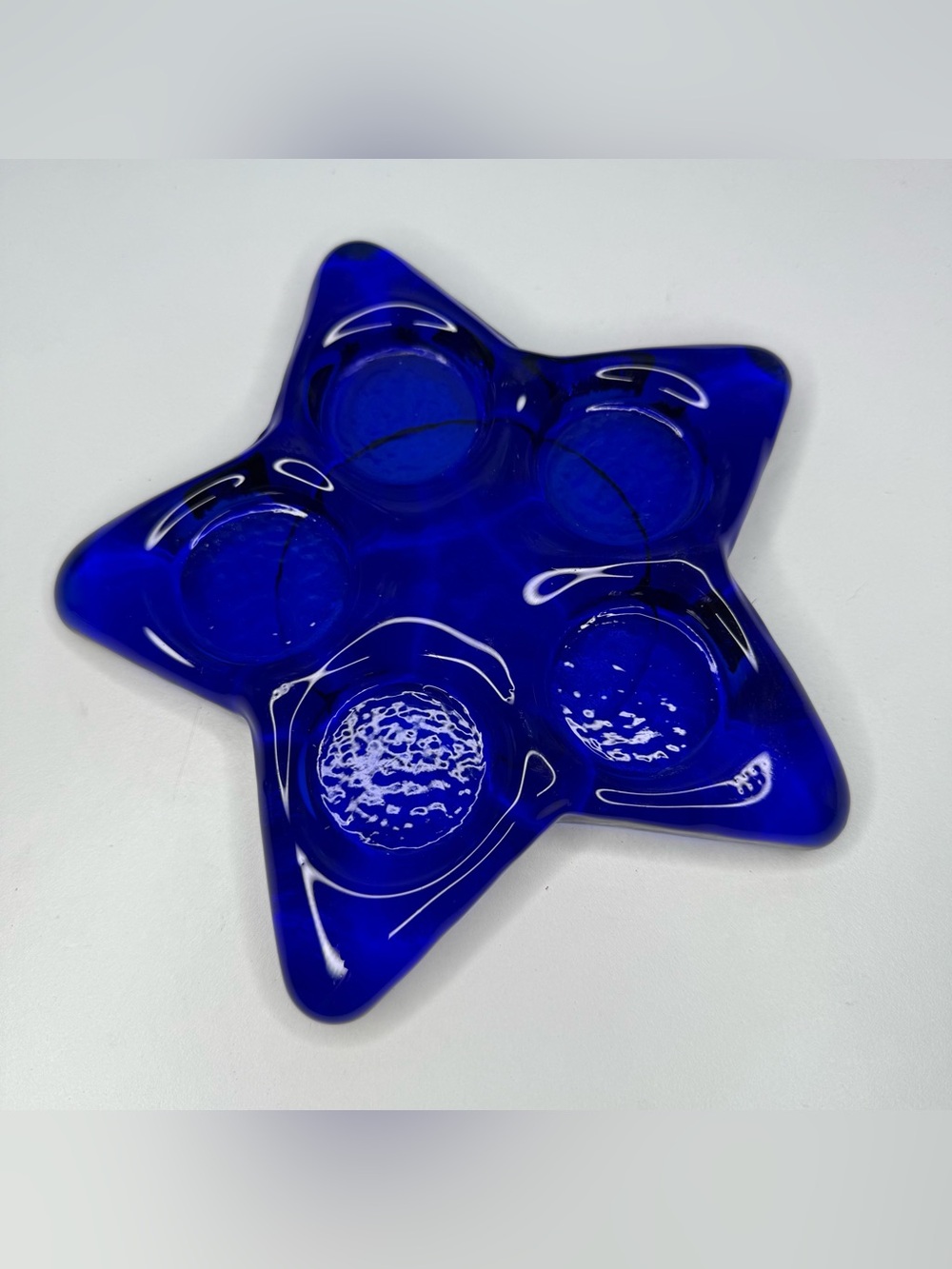 Blue Glass Star Candle Holder 5 Tea Light or Pillar Candle Celestial Whimsigoth